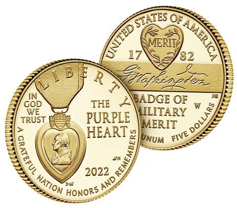National Purple Heart Hall of Honor 2022 Proof Five-Dollar Gold Coin